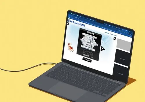 A laptop screen showing a game of 247mahjong about to start