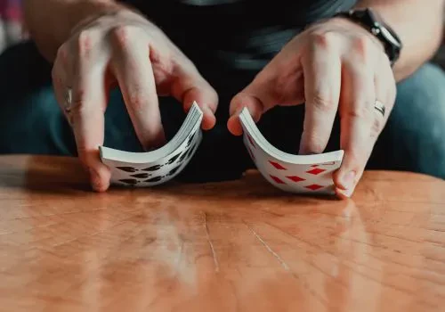 A deck of cards being shuffled
