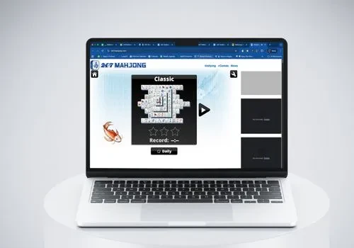 An open laptop screen showing a game of 247 Mahjong about to be played